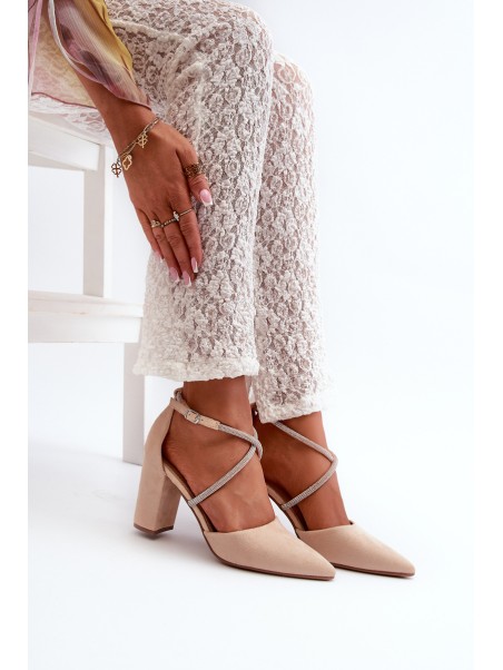 Suede Court Shoes with Rhinestones Beige Lagra
