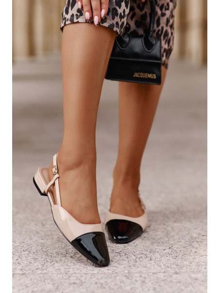 Patent Leather Ballerinas On Low Heel With Open Heel Beige Kairael