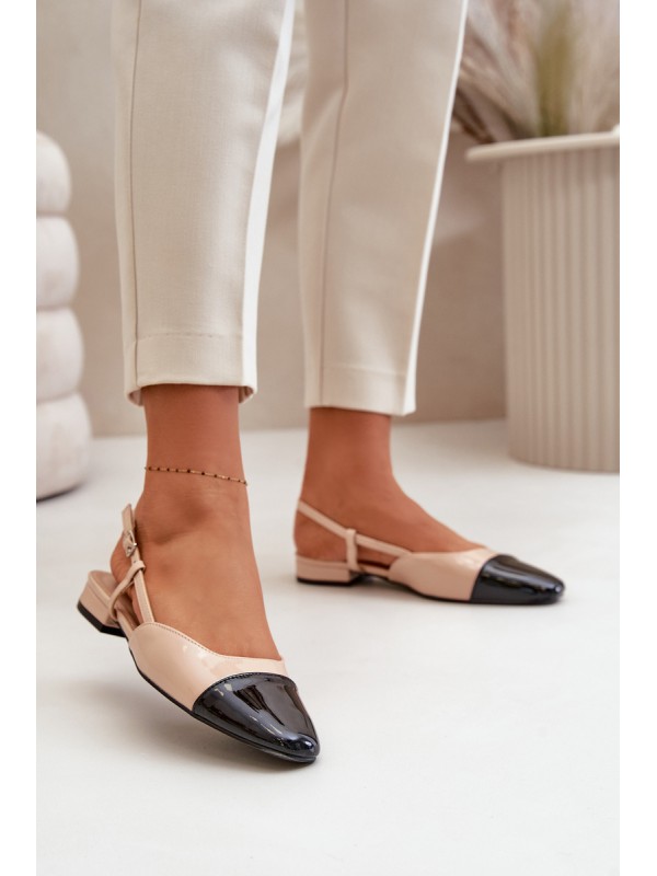 Patent Leather Ballerinas On Low Heel With Open Heel Beige Kairael