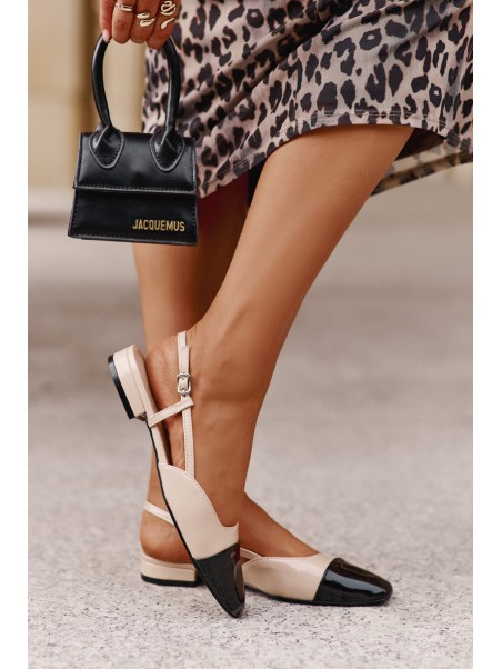 Patent Leather Ballerinas On Low Heel With Open Heel Beige Kairael