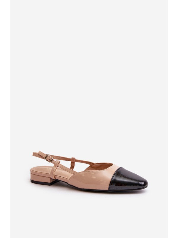 Patent Leather Ballerinas On Low Heel With Open Heel Beige Kairael
