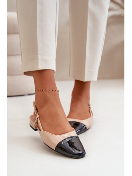 Patent Leather Ballerinas On Low Heel With Open Heel Beige Kairael