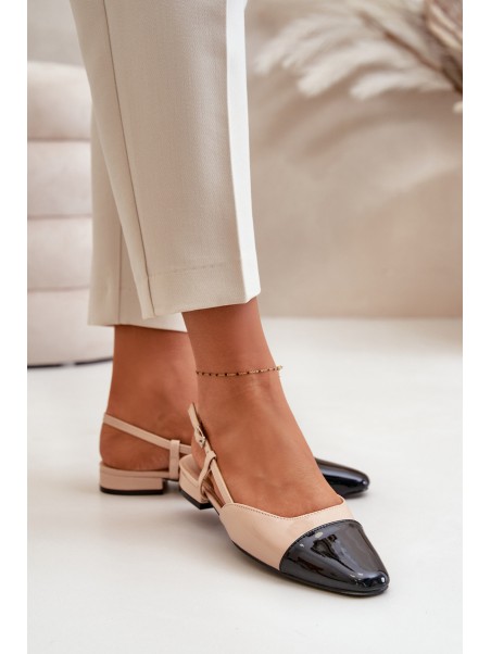 Patent Leather Ballerinas On Low Heel With Open Heel Beige Kairael