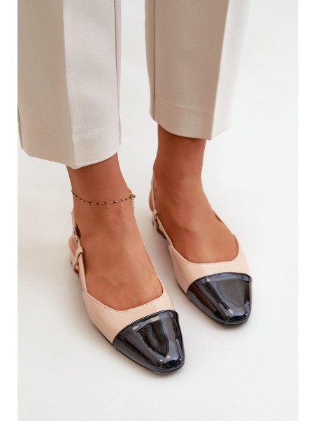 Patent Leather Ballerinas On Low Heel With Open Heel Beige Kairael