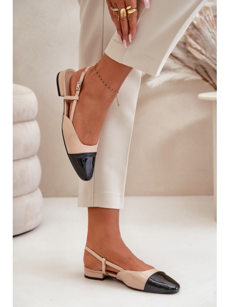 Patent Leather Ballerinas On Low Heel With Open Heel Beige Kairael