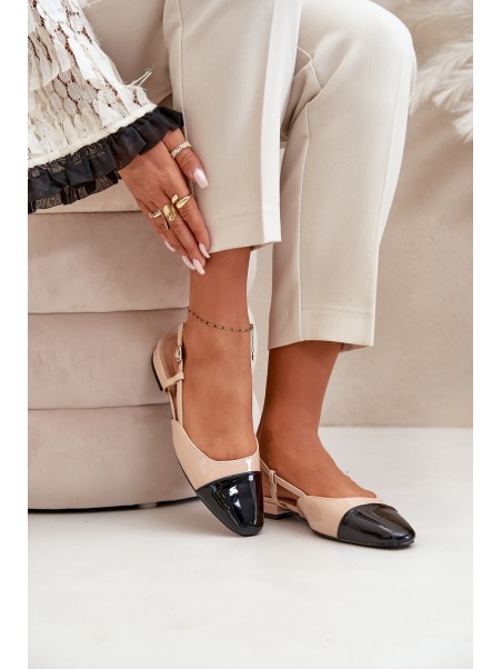 Patent Leather Ballerinas On Low Heel With Open Heel Beige Kairael