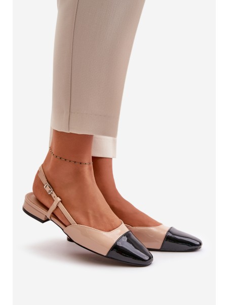 Patent Leather Ballerinas On Low Heel With Open Heel Beige Kairael