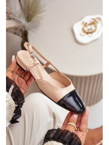 Patent Leather Ballerinas On Low Heel With Open Heel Beige Kairael
