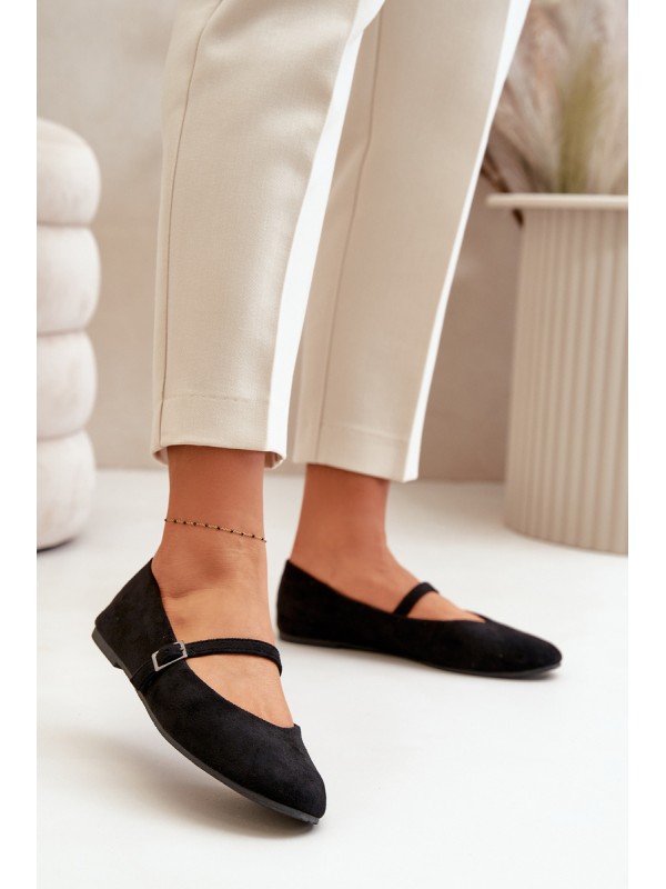 Flat Ballet Shoes With Strap Eco Suede Black Tirilina 2
