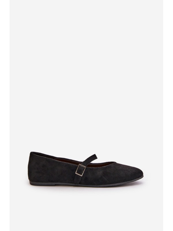 Flat Ballet Shoes With Strap Eco Suede Black Tirilina