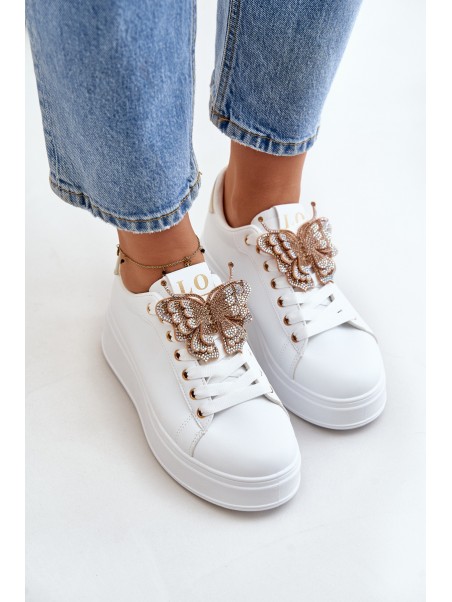 Women's Platform Sneakers With Butterfly White-Gold Naritevia