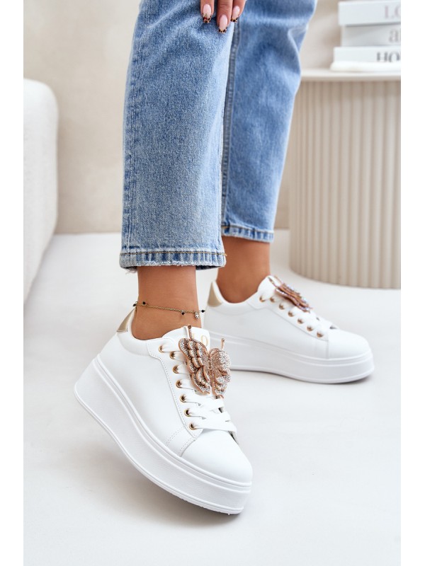 Women's Platform Sneakers With Butterfly White-Gold Naritevia 2