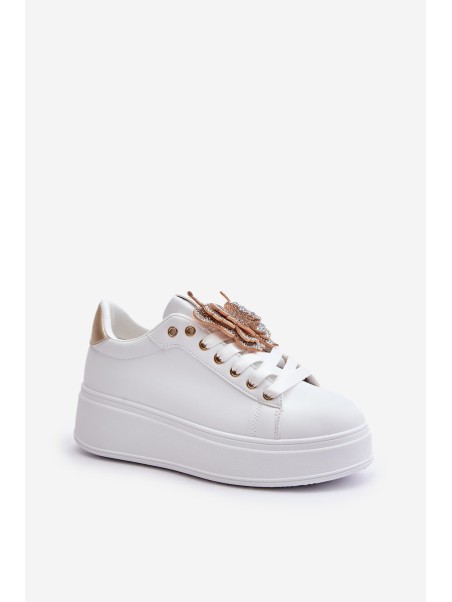 Women's Platform Sneakers With Butterfly White-Gold Naritevia