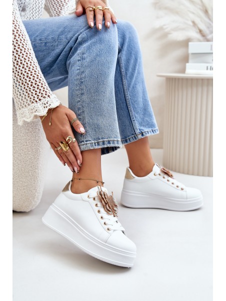 Women's Platform Sneakers With Butterfly White-Gold Naritevia