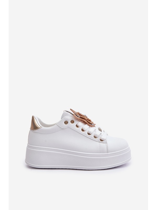 Women's Platform Sneakers With Butterfly White-Gold Naritevia