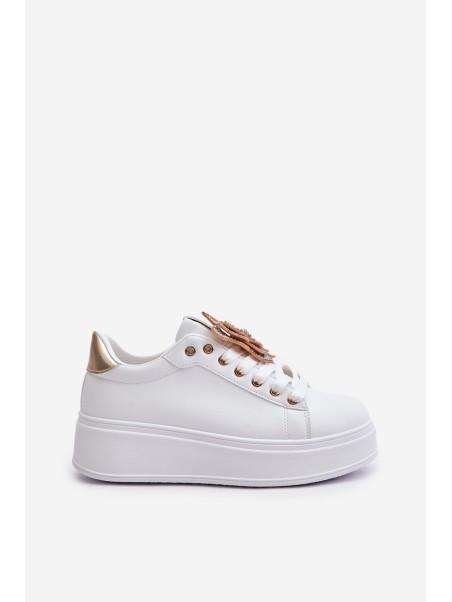 Women's Platform Sneakers With Butterfly White-Gold Naritevia