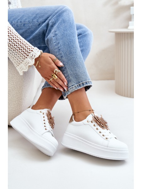 Women's Platform Sneakers With Butterfly White-Gold Naritevia