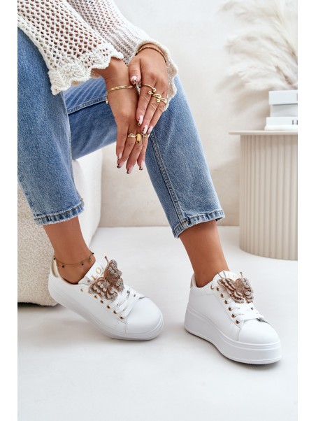 Women's Platform Sneakers With Butterfly White-Gold Naritevia