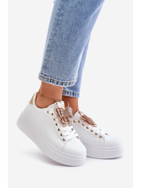 Women's Platform Sneakers With Butterfly White-Gold Naritevia