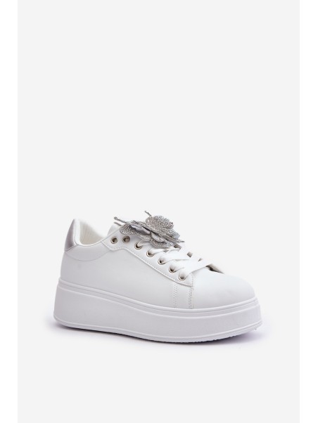 Women's Platform Sneakers With Butterfly White-Silver Naritevia
