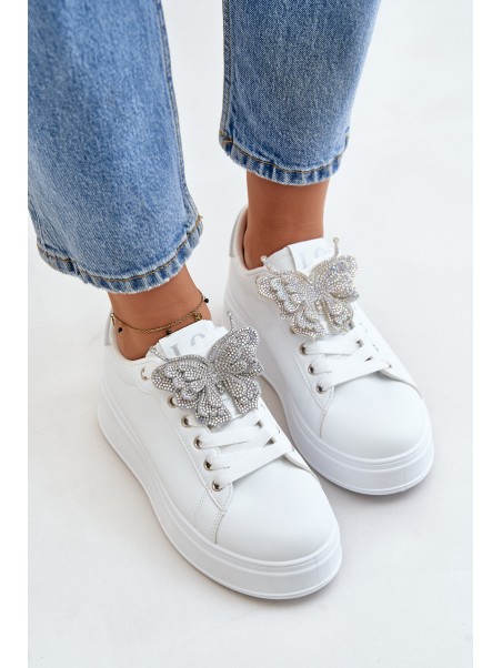 Women's Platform Sneakers With Butterfly White-Silver Naritevia