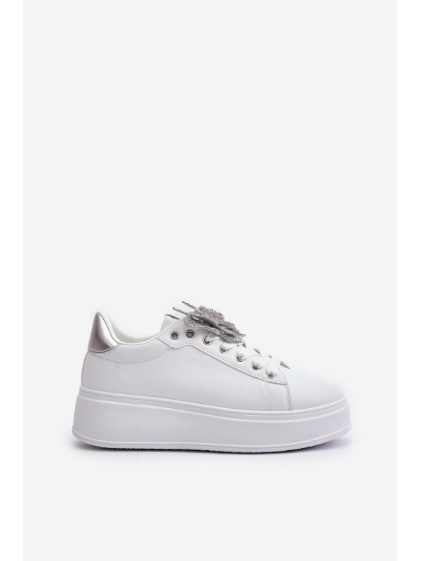 Women's Platform Sneakers With Butterfly White-Silver Naritevia