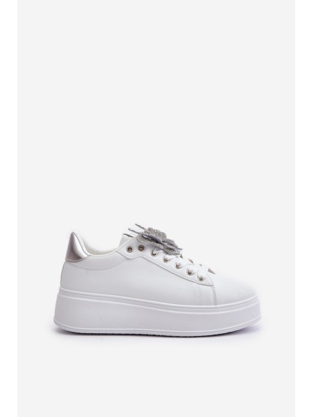 Women's Platform Sneakers With Butterfly White-Silver Naritevia