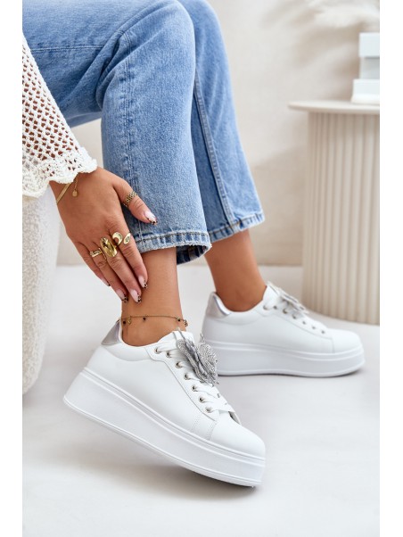 Women's Platform Sneakers With Butterfly White-Silver Naritevia