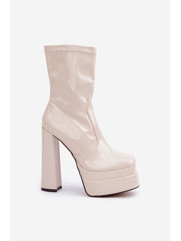 Lacquered Ankle Boots On Platform And High Heel Beige Lotisha