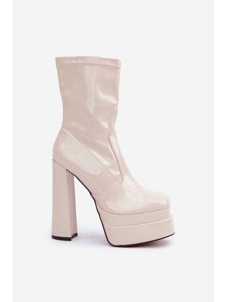Lacquered Ankle Boots On Platform And High Heel Beige Lotisha