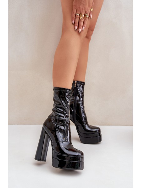 Lacquered Ankle Boots On Platform And High Heel Black Lotisha