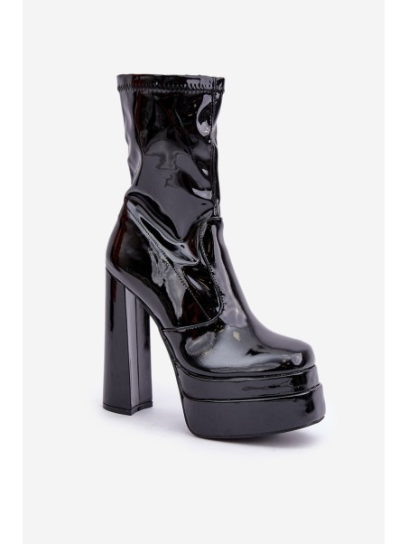 Lacquered Ankle Boots On Platform And High Heel Black Lotisha