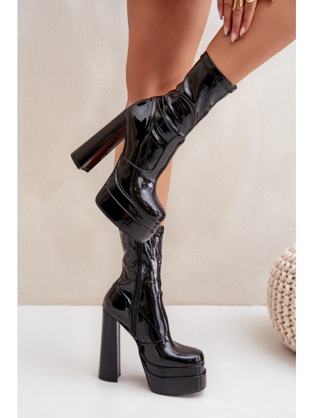 Lacquered Ankle Boots On Platform And High Heel Black Lotisha