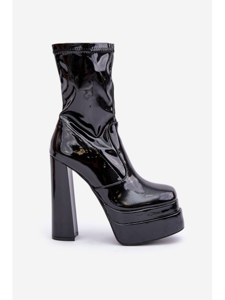 Lacquered Ankle Boots On Platform And High Heel Black Lotisha