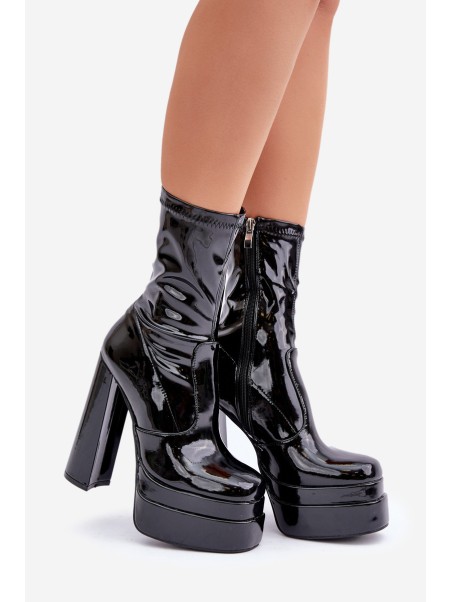 Lacquered Ankle Boots On Platform And High Heel Black Lotisha