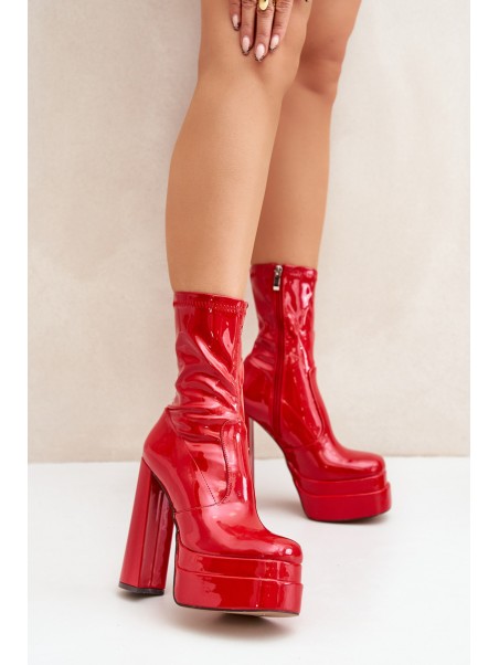 Lacquered Ankle Boots On Platform And High Heel Red Lotisha