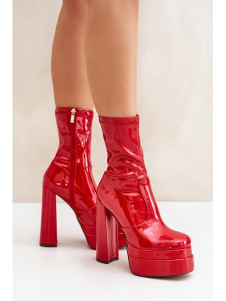 Lacquered Ankle Boots On Platform And High Heel Red Lotisha