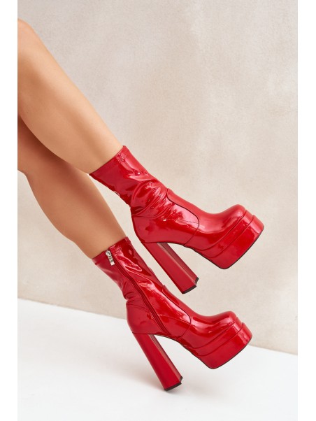 Lacquered Ankle Boots On Platform And High Heel Red Lotisha