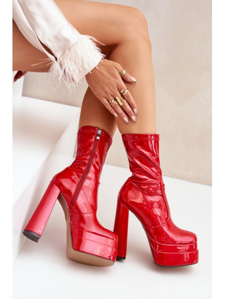 Lacquered Ankle Boots On Platform And High Heel Red Lotisha