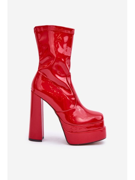 Lacquered Ankle Boots On Platform And High Heel Red Lotisha