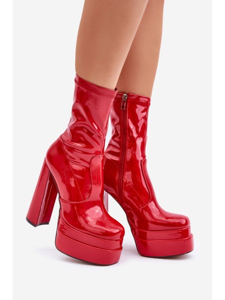 Lacquered Ankle Boots On Platform And High Heel Red Lotisha