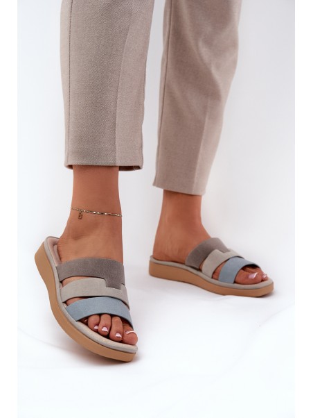 Comfortable Women's Slippers Beige-Blue Oxena