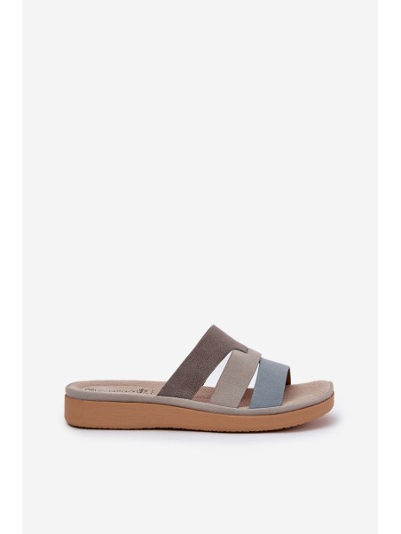 Comfortable Women's Slippers Beige-Blue Oxena