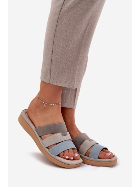 Comfortable Women's Slippers Beige-Blue Oxena