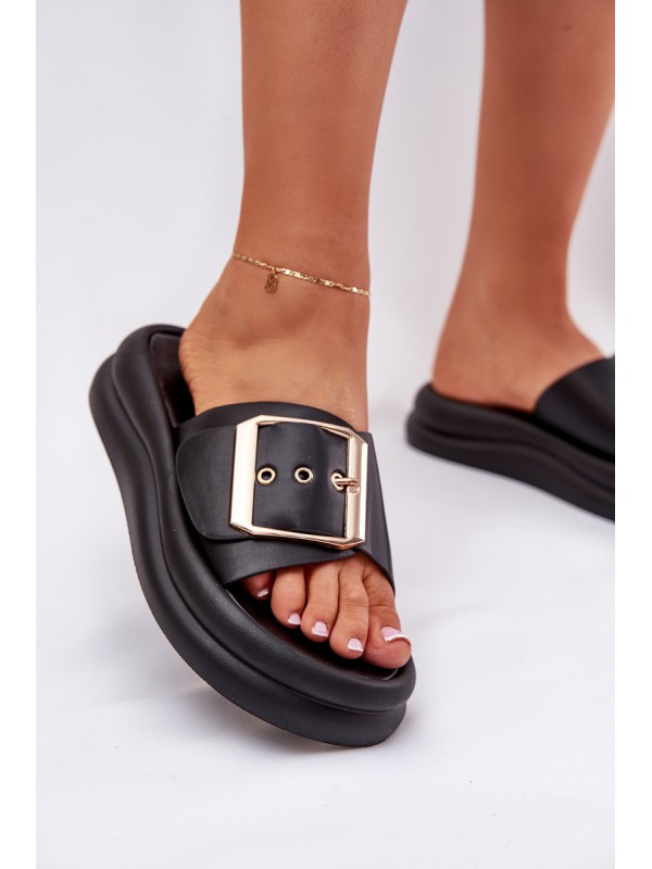 Women's Sandals On Massive Platform With Decorative Buckle Black Zelori