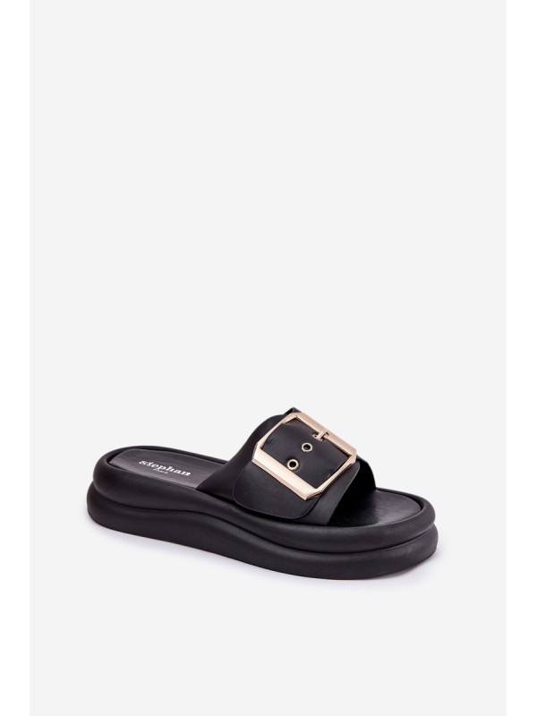 Women's Sandals On Massive Platform With Decorative Buckle Black Zelori