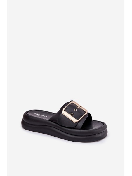 Women's Sandals On Massive Platform With Decorative Buckle Black Zelori