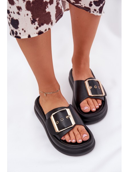 Women's Sandals On Massive Platform With Decorative Buckle Black Zelori