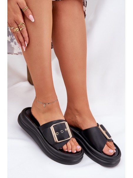 Women's Sandals On Massive Platform With Decorative Buckle Black Zelori