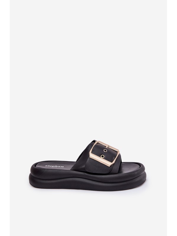 Women's Sandals On Massive Platform With Decorative Buckle Black Zelori